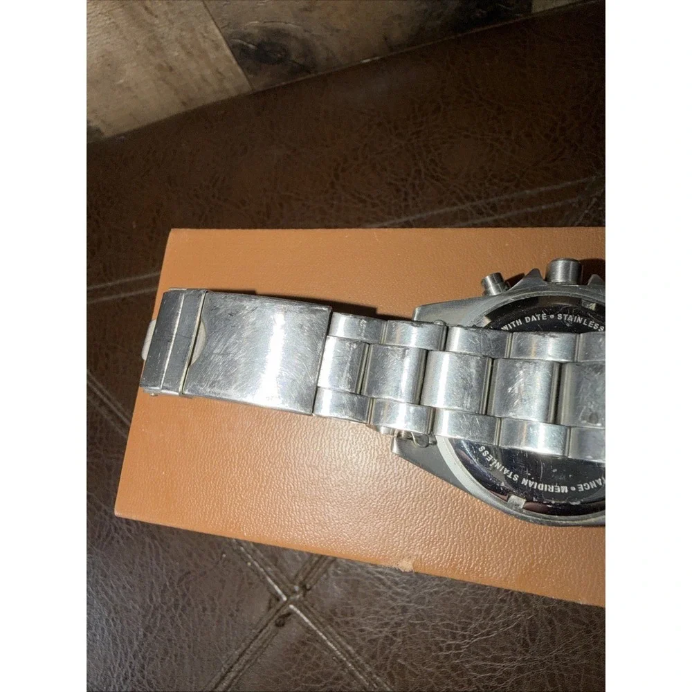 Meridian Men's Chronograph‎ Watch Stainless Steel White Dial 30M Water Resistant